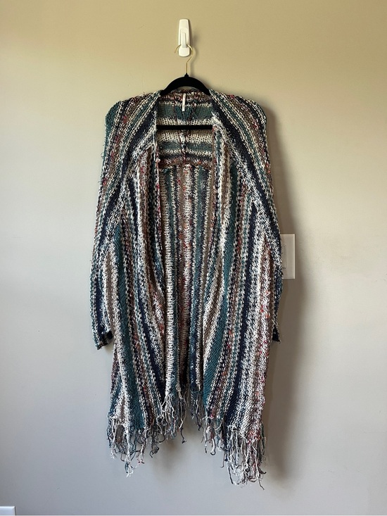 Free People Tops - Free People Multicolor Striped Knit Fringe Open Cardigan